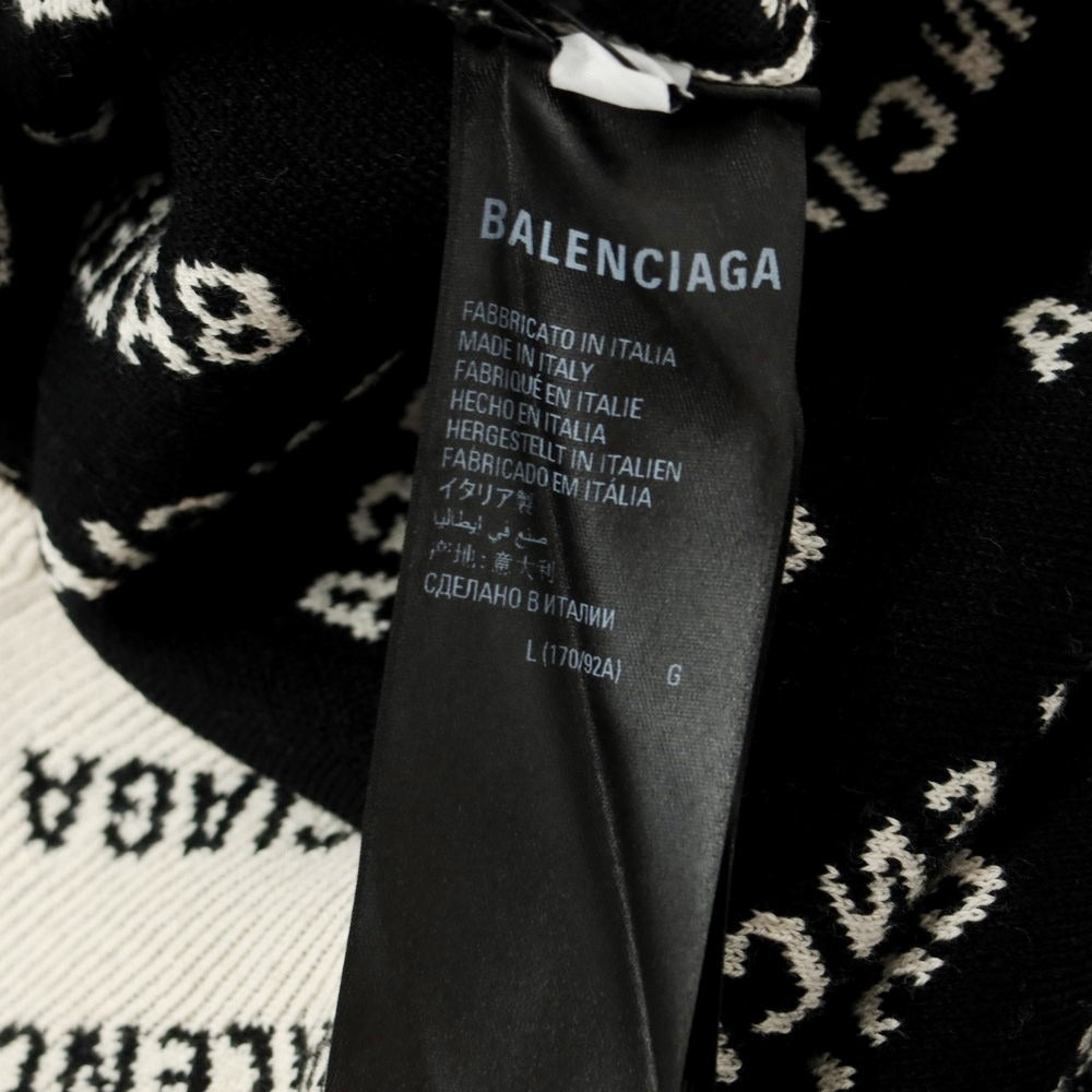 【中古】バレンシアガ BALENCIAGA コットンウールポリエステル クルーネック プルオーバーニット オフホワイトxブラック【 L 】【 状態ランクA 】【 メンズ 】