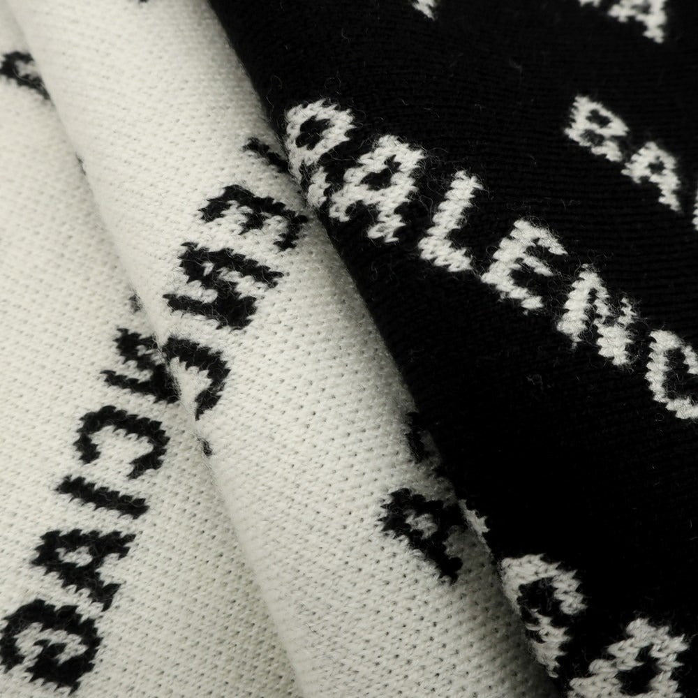 【中古】バレンシアガ BALENCIAGA ウール ダブルフェイス ロゴ マフラー ブラックxホワイト【 状態ランクA 】【 メンズ 】