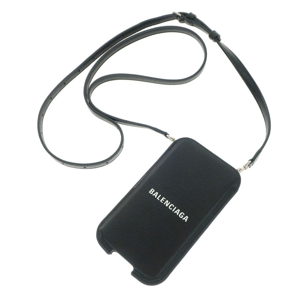 【中古】バレンシアガ BALENCIAGA ストラップ付 レザー スマホホルダー ブラック【 状態ランクA 】【 メンズ 】