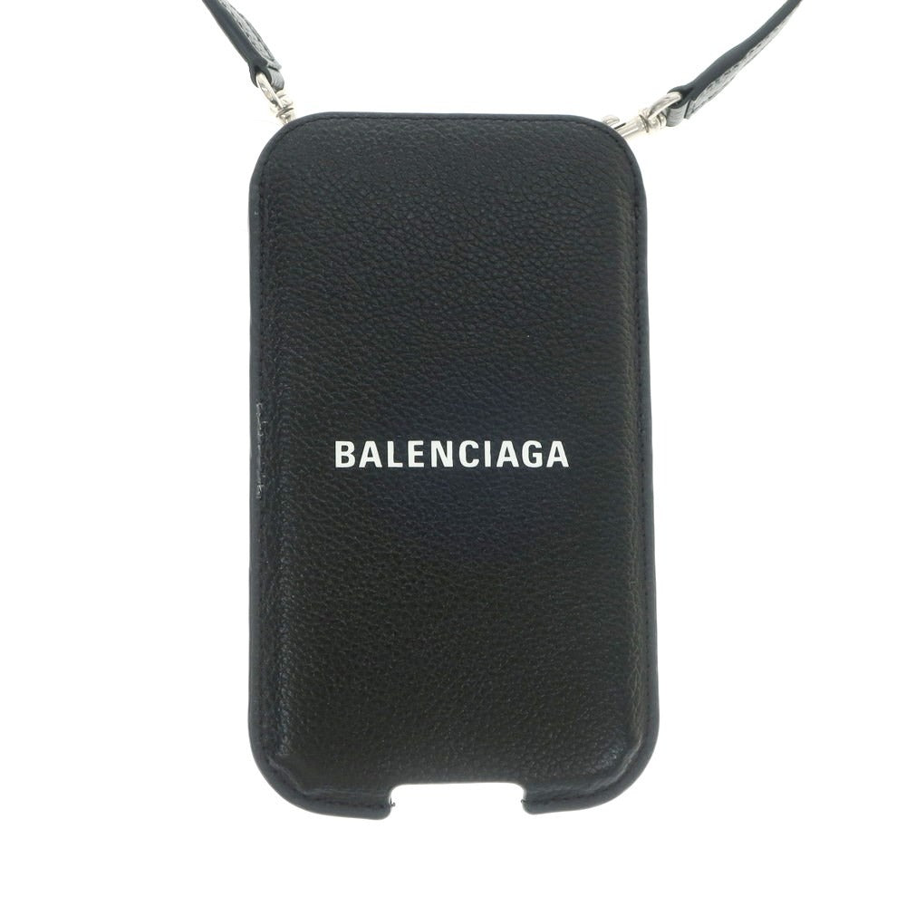 【中古】バレンシアガ BALENCIAGA ストラップ付 レザー スマホホルダー ブラック【 状態ランクA 】【 メンズ 】