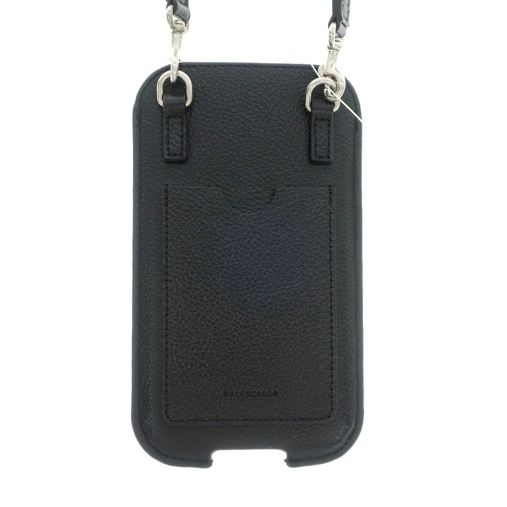 【中古】バレンシアガ BALENCIAGA ストラップ付 レザー スマホホルダー ブラック【 状態ランクA 】【 メンズ 】