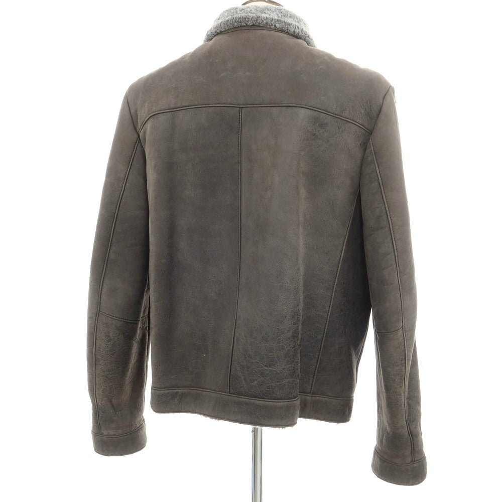 【中古】ヒューゴボス HUGO BOSS シープレザー ムートン ジップアップ レザーブルゾン ダークグレー【 58 】【 状態ランクC 】【 メンズ 】