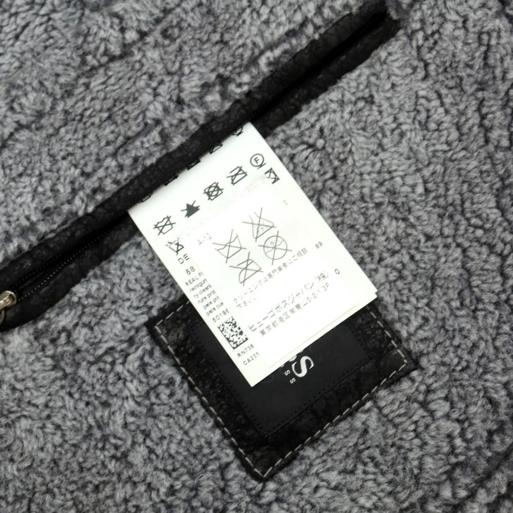 【中古】ヒューゴボス HUGO BOSS シープレザー ムートン ジップアップ レザーブルゾン ダークグレー【 58 】【 状態ランクC 】【 メンズ 】