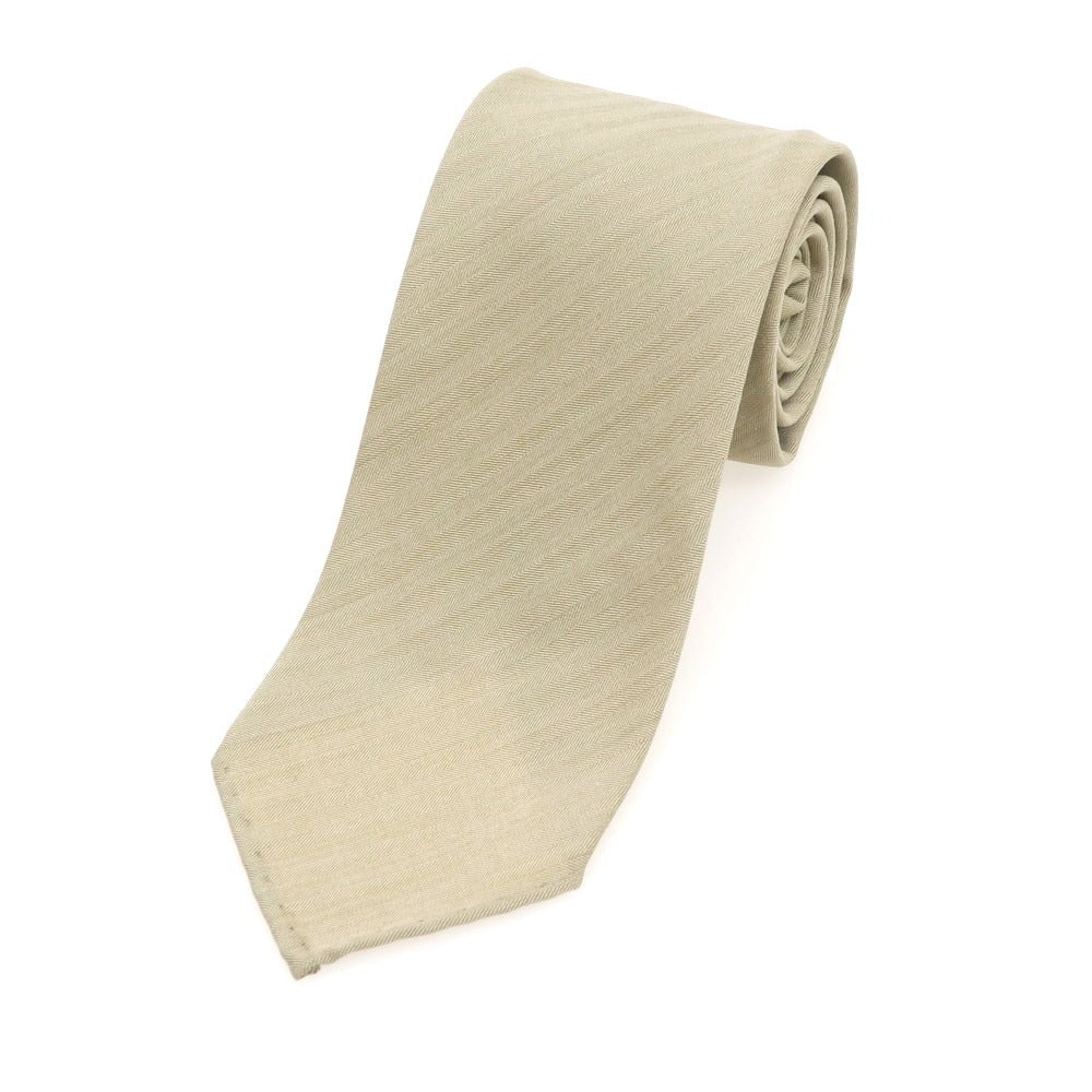 【新品】アーディーアンドシー AD&C 1956 ヘリンボーン織 ウールシルク 無地ネクタイ カーキベージュ【 状態ランクN 】【 メンズ 】
