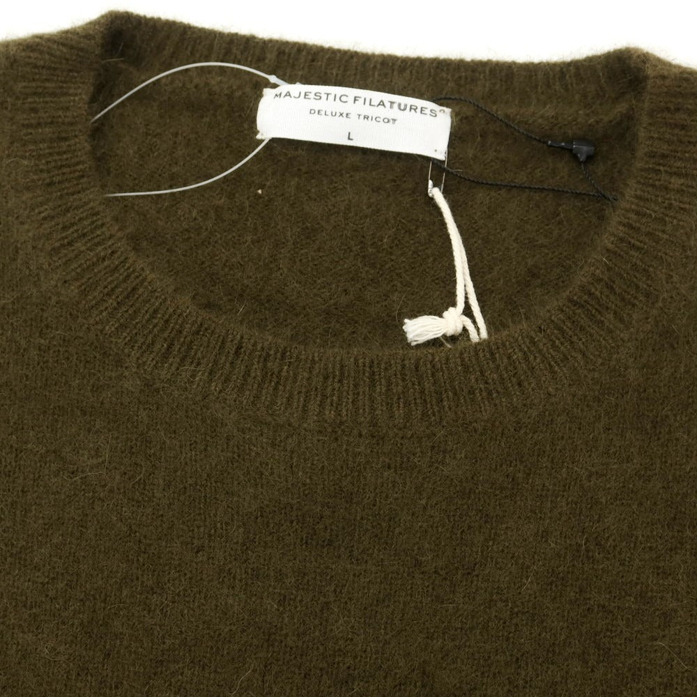 【新品】マジェスティック フィラチュール オム MAJESTIC FILATURES HOMME ラクーンナイロン クルーネック プルオーバーニット オリーブ【サイズL】【 状態ランクN 】【 メンズ 】 [EPD]