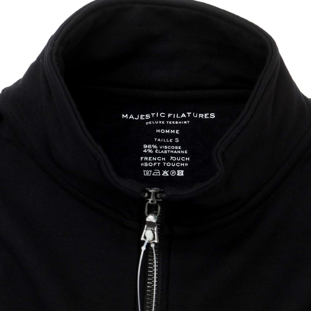 【新品】マジェスティック フィラチュール オム MAJESTIC FILATURES HOMME ストレッチレーヨン ハーフジップ プルオーバー ブラック【サイズS】【 状態ランクN 】【 メンズ 】 [EPD]