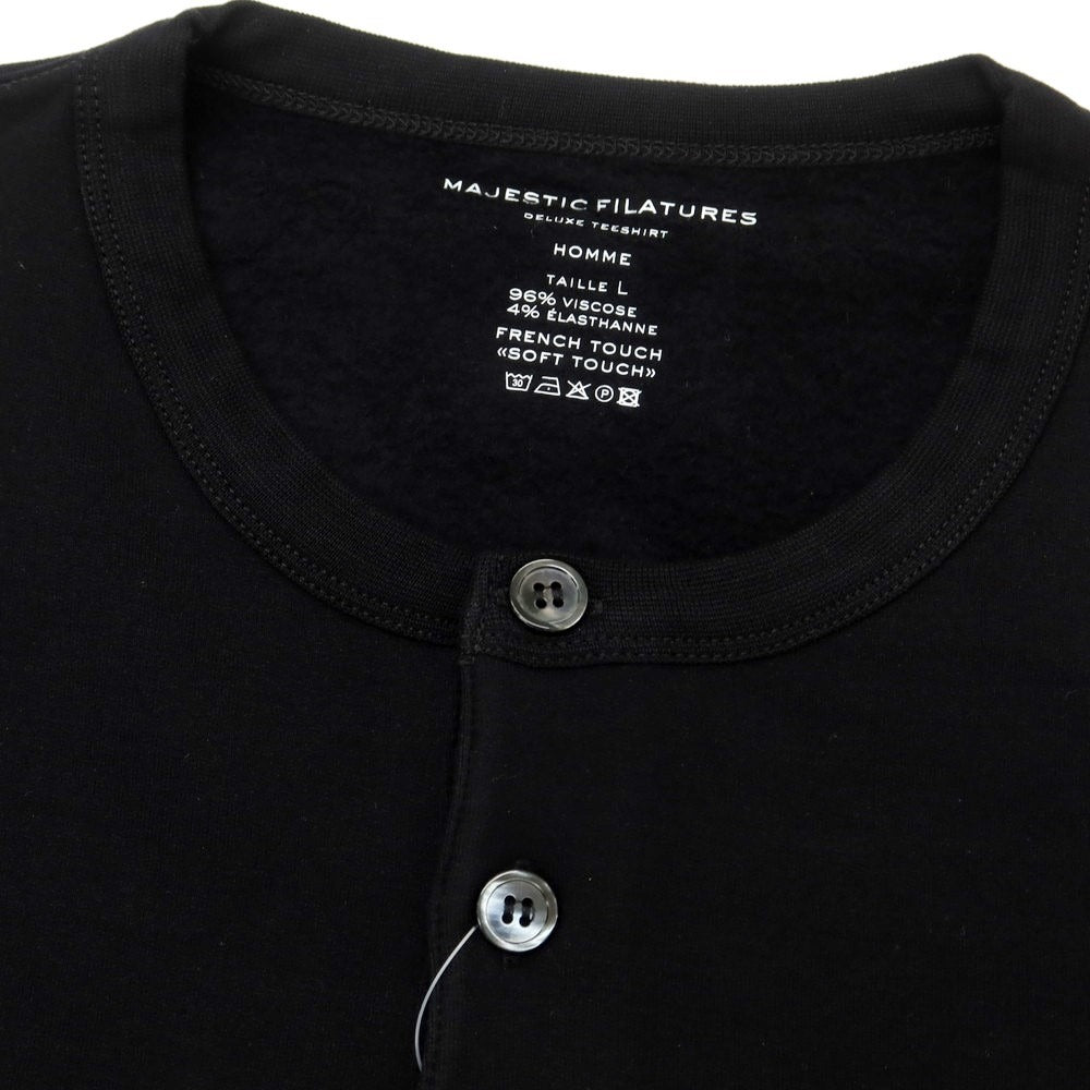【新品】マジェスティック フィラチュール オム MAJESTIC FILATURES HOMME ストレッチレーヨン ヘンリーネック 長袖Ｔシャツ ブラック【サイズL】【 状態ランクN 】【 メンズ 】 [EPD]