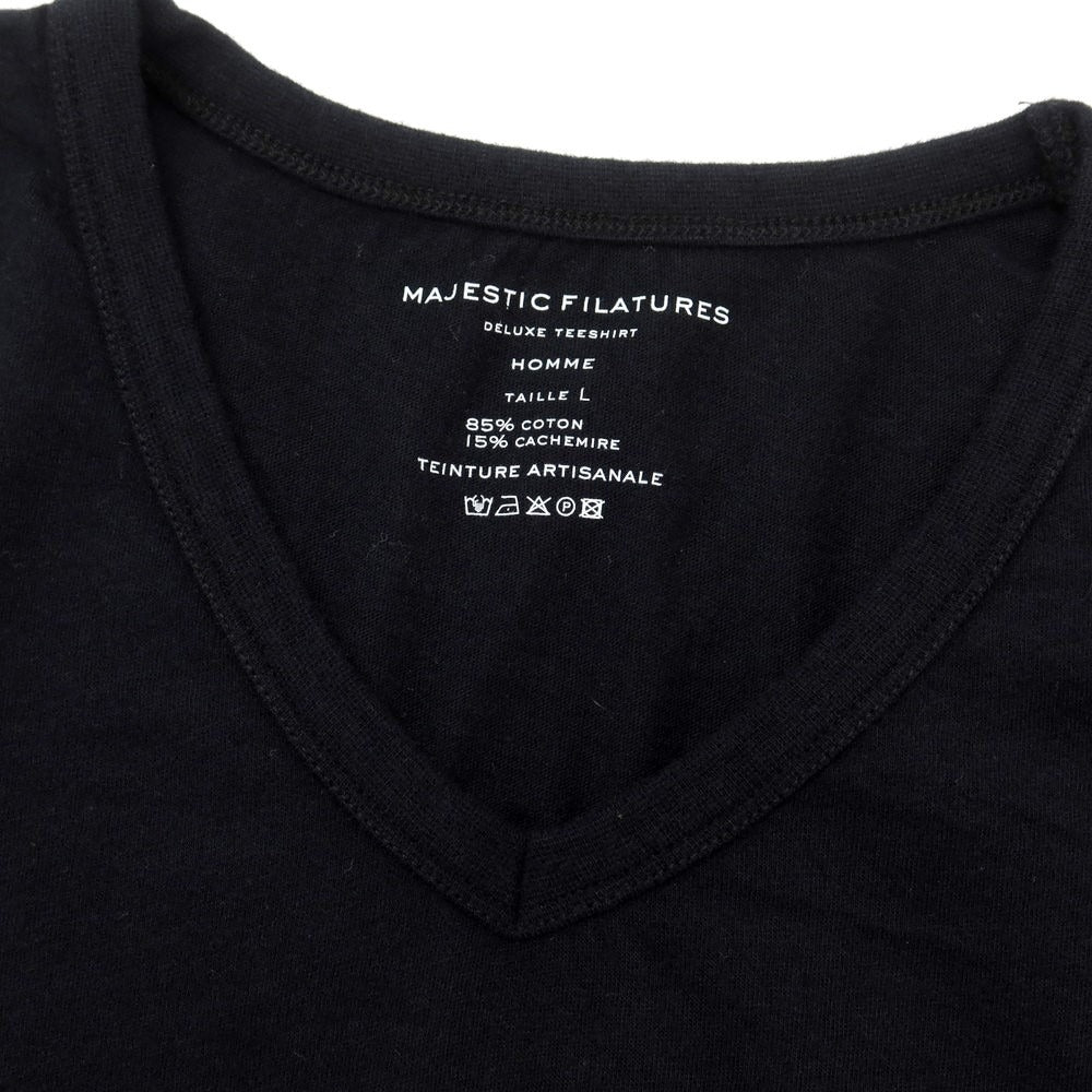 【新品】マジェスティック フィラチュール オム MAJESTIC FILATURES HOMME コットンカシミヤ Vネック 長袖Ｔシャツ ブラック【サイズL】【BLK】【S/S/A/W】【状態ランクN】【メンズ】