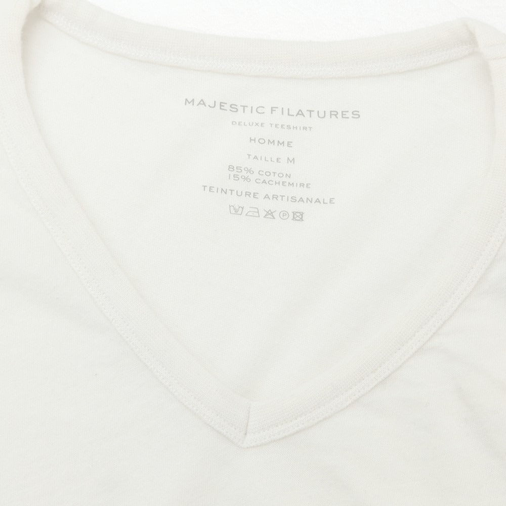 【新品】マジェスティック フィラチュール オム MAJESTIC FILATURES HOMME コットンカシミヤ Vネック 長袖Ｔシャツ オフホワイト【サイズM】【WHT】【S/S/A/W】【状態ランクN】【メンズ】