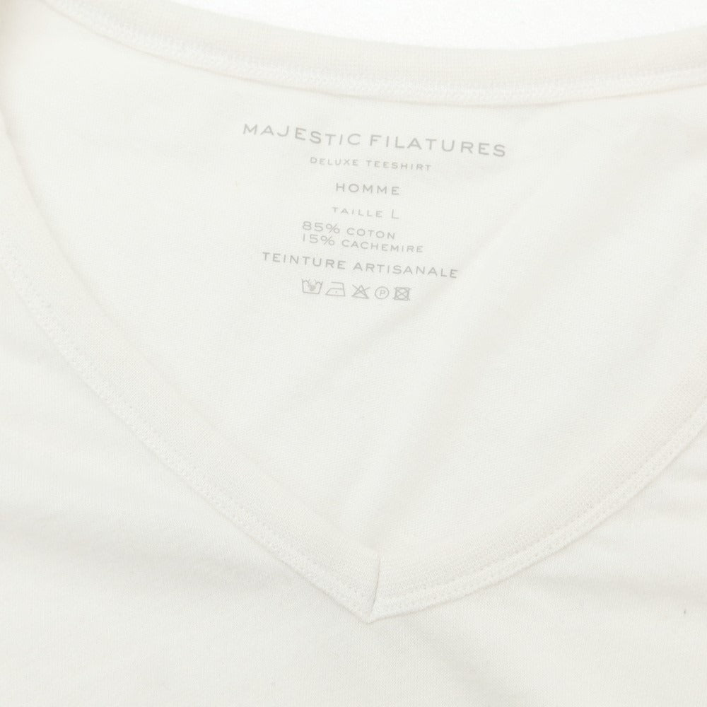 【新品】マジェスティック フィラチュール オム MAJESTIC FILATURES HOMME コットンカシミヤ Vネック 長袖Ｔシャツ オフホワイト【サイズL】【WHT】【S/S/A/W】【状態ランクN】【メンズ】