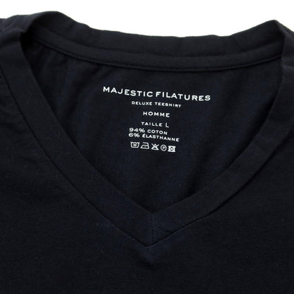 【新品】マジェスティック フィラチュール オム MAJESTIC FILATURES HOMME コットン Vネック 半袖Ｔシャツ ネイビー【サイズL】【NVY】【S/S】【状態ランクN】【メンズ】