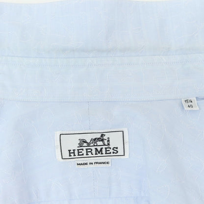 【中古】エルメス HERMES コットン ストライプ ジャカード レギュラーカラー ドレスシャツ ライトブルーxホワイト【サイズ40】【BLU】【S/S/A/W】【状態ランクD】【メンズ】