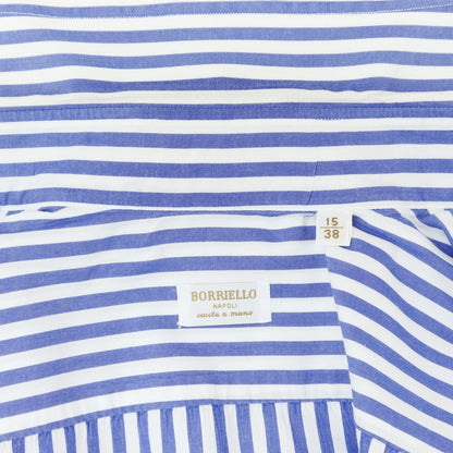 【中古】ボリエッロ BORRIELLO コットン ストライプ ワイドカラー ドレスシャツ ブルーxホワイト【サイズ38】【BLU】【S/S/A/W】【状態ランクC】【メンズ】