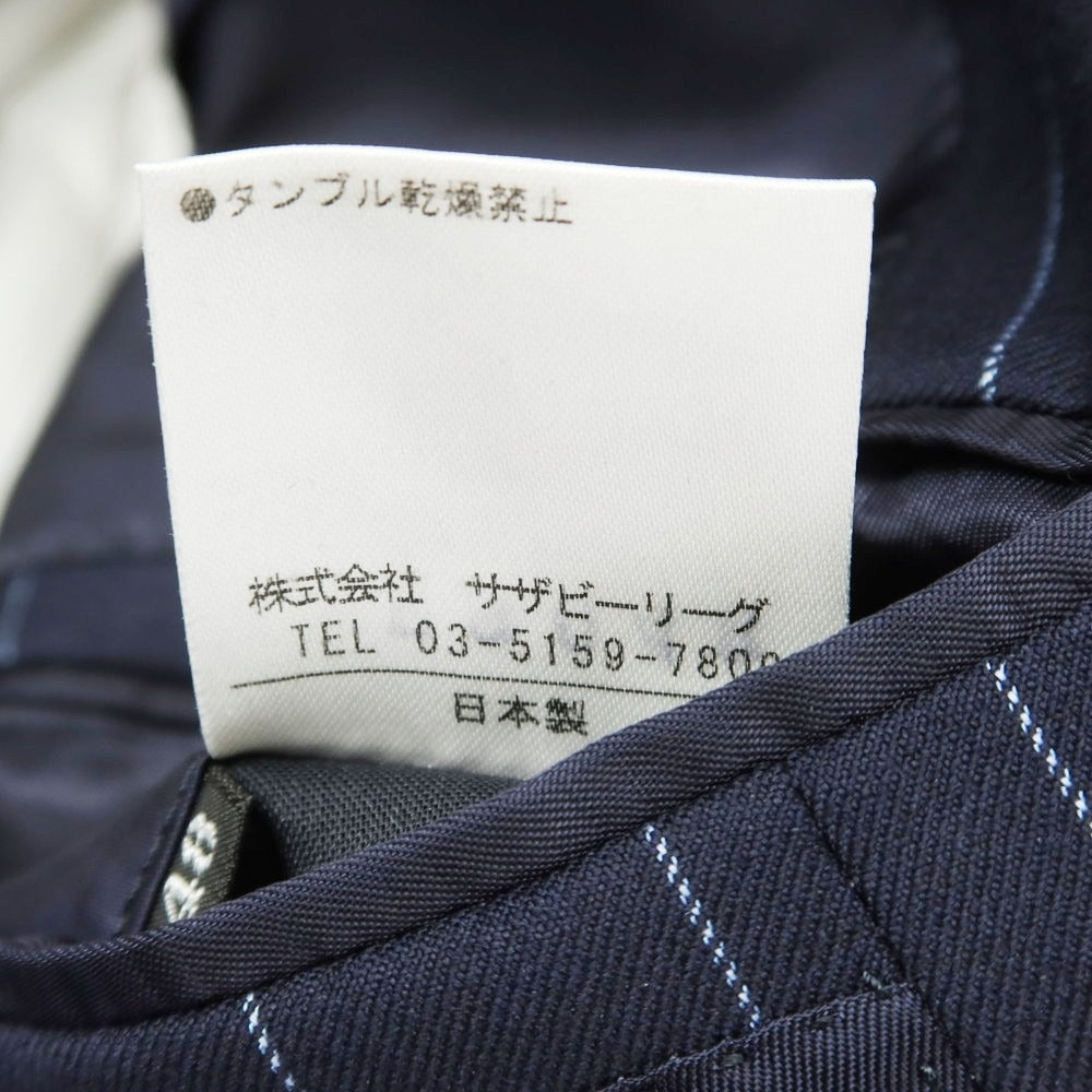 【中古】エストネーション ESTNATION ウール ストライプ 2つボタンスーツ ネイビーxライトブルー【サイズ48】【 状態ランクB 】【 メンズ 】 [EPD]