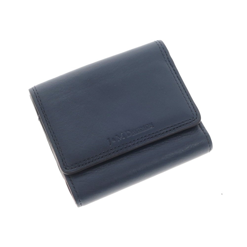 【中古】ジェイアンドエムデヴィッドソン J&amp;M Davidson レザー 三つ折り財布 ネイビーxダークレッド【 状態ランクA 】【 ユニセックス 】 [EPD]