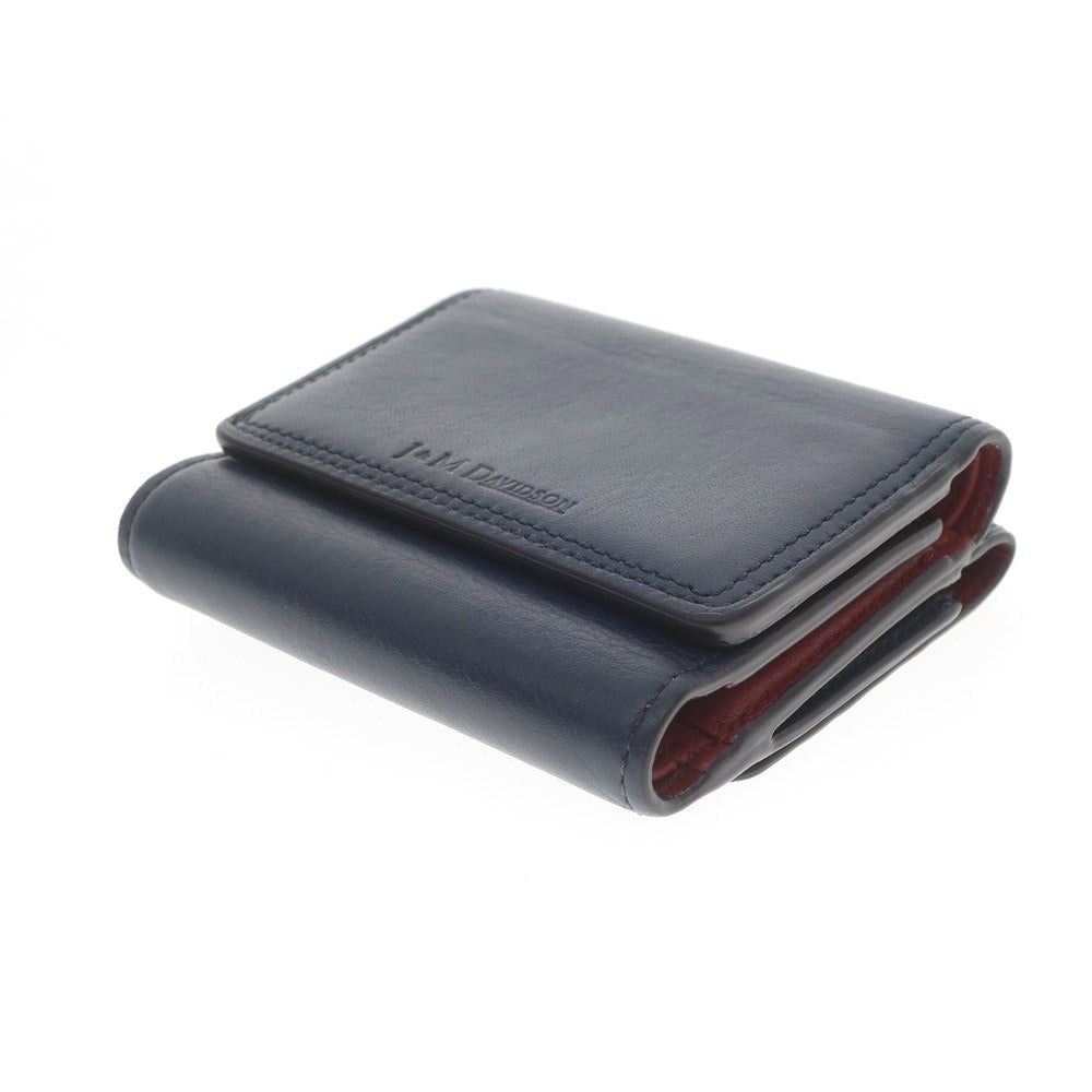 【中古】ジェイアンドエムデヴィッドソン J&amp;M Davidson レザー 三つ折り財布 ネイビーxダークレッド【 状態ランクA 】【 ユニセックス 】 [EPD]