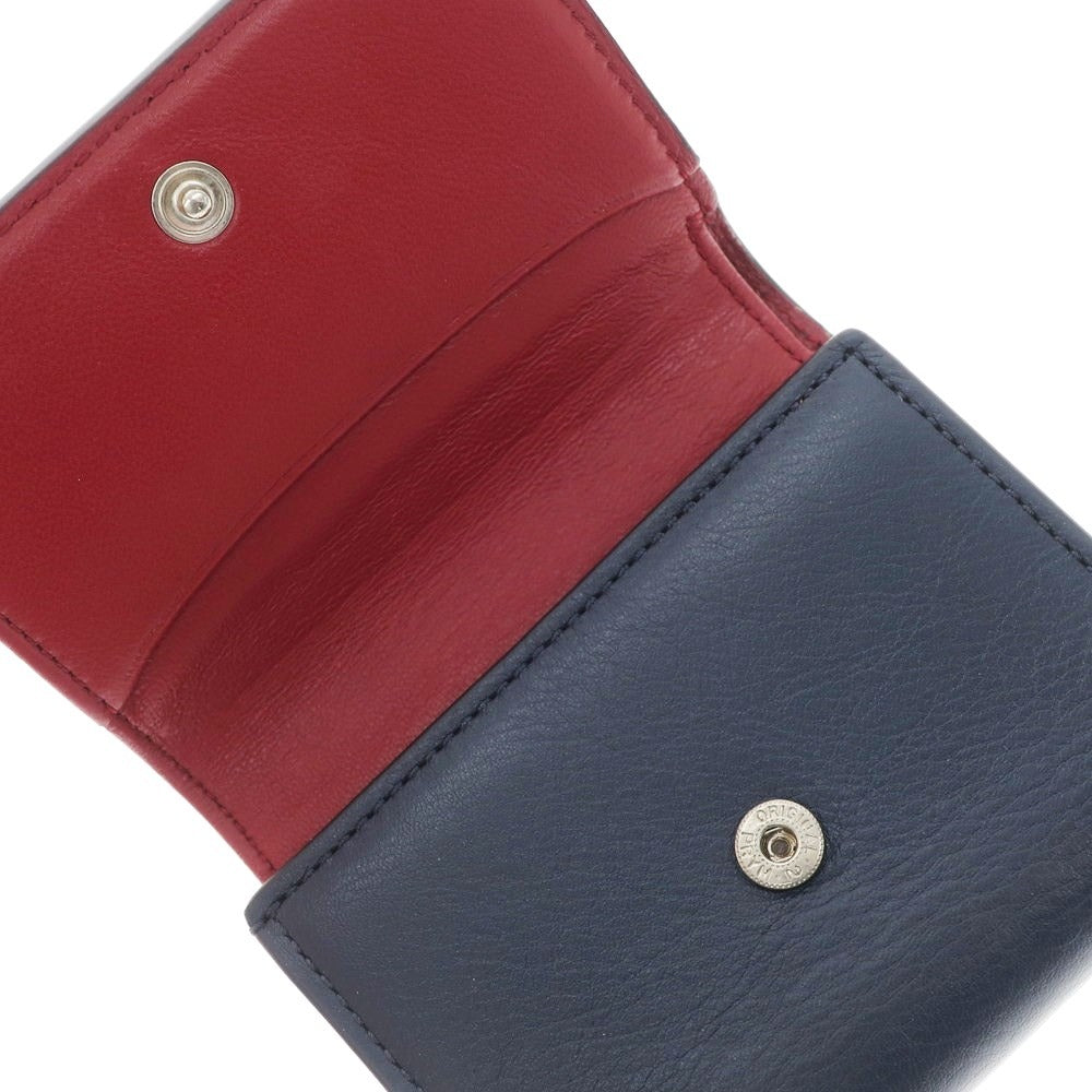 【中古】ジェイアンドエムデヴィッドソン J&amp;M Davidson レザー 三つ折り財布 ネイビーxダークレッド【 状態ランクA 】【 ユニセックス 】 [EPD]