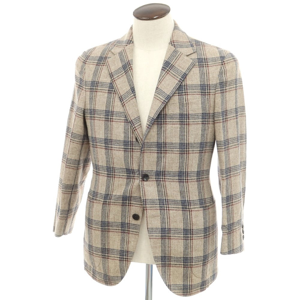 【中古】ボリオリ BOGLIOLI DOVER ウールカシミヤ チェック 3つボタン テーラードジャケット ベージュxネイビー【サイズ48】【 状態ランクB 】【 メンズ 】 [EPD]