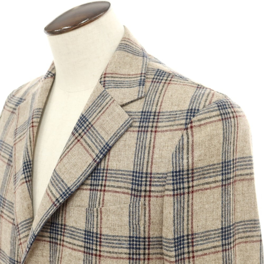 【中古】ボリオリ BOGLIOLI DOVER ウールカシミヤ チェック 3つボタン テーラードジャケット ベージュxネイビー【サイズ48】【 状態ランクB 】【 メンズ 】 [EPD]