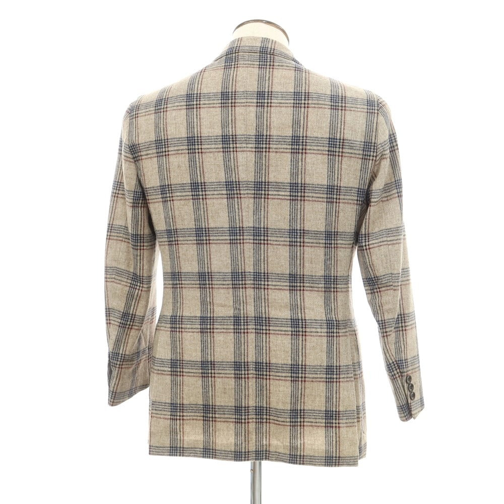 【中古】ボリオリ BOGLIOLI DOVER ウールカシミヤ チェック 3つボタン テーラードジャケット ベージュxネイビー【サイズ48】【 状態ランクB 】【 メンズ 】 [EPD]