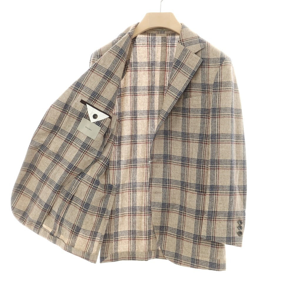 【中古】ボリオリ BOGLIOLI DOVER ウールカシミヤ チェック 3つボタン テーラードジャケット ベージュxネイビー【サイズ48】【 状態ランクB 】【 メンズ 】 [EPD]