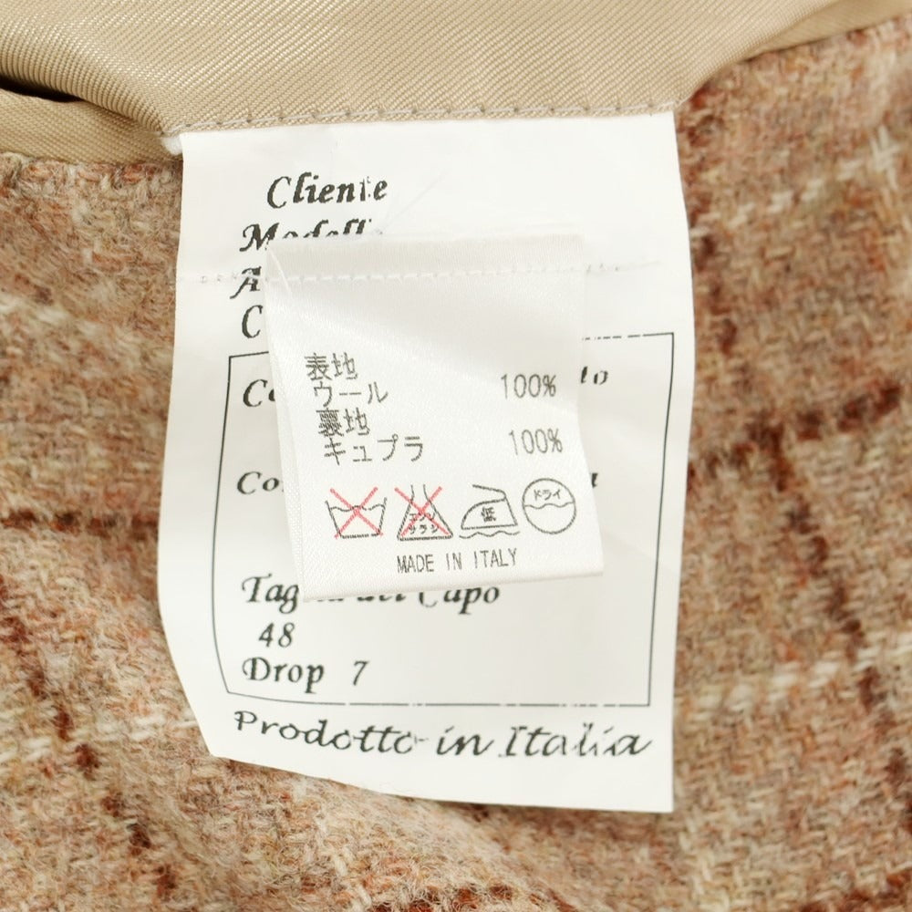 【中古】ジー カプリ Gi Capri ウール チェック 3つボタン テーラードジャケット ピンクグレージュxブラウン【サイズ48 Drop7】【 状態ランクB 】【 メンズ 】 [EPD]
