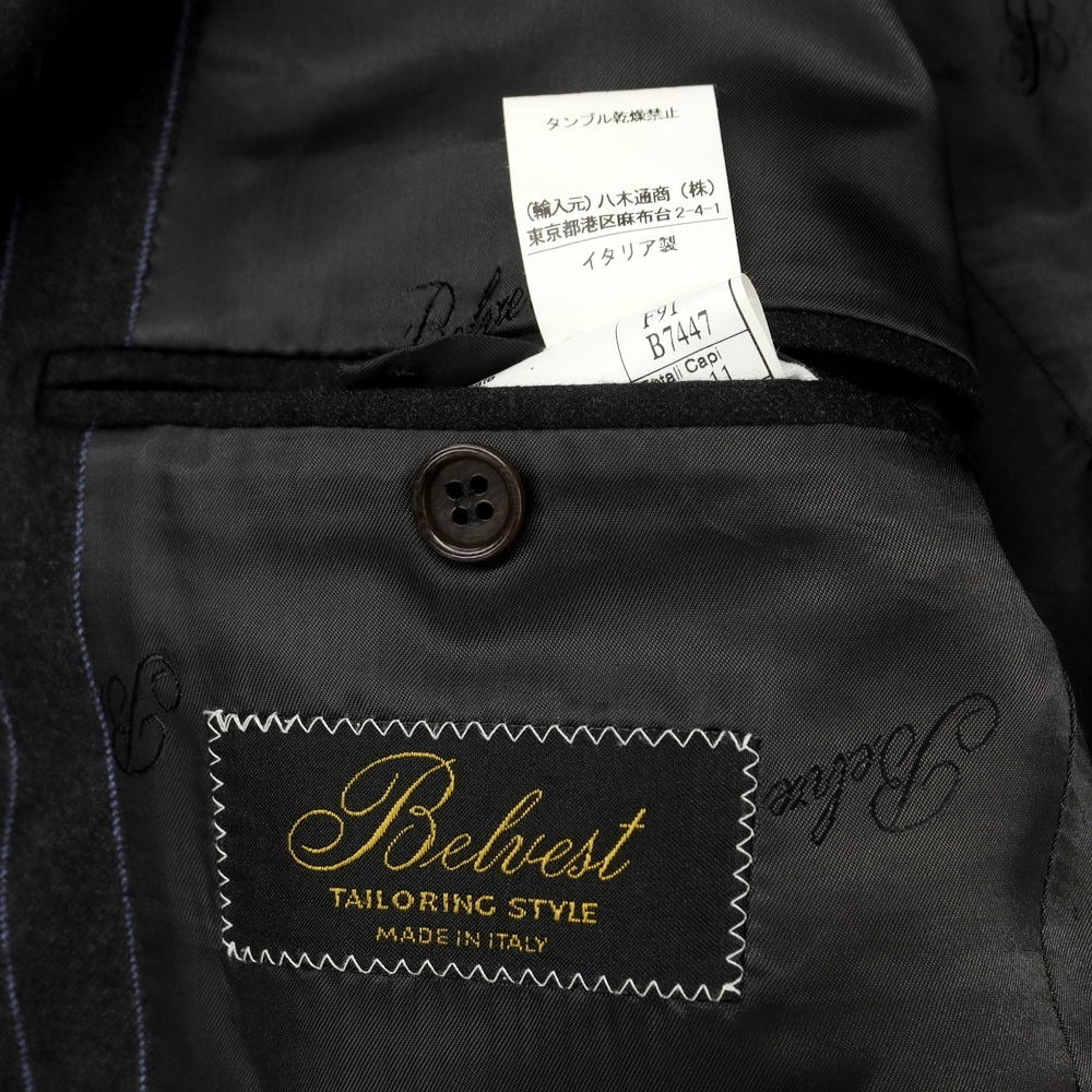 【中古】ベルベスト Belvest ウールカシミヤ ストライプ 3つボタンスーツ チャコールxブルー【 48 】【 状態ランクC 】【 メンズ 】