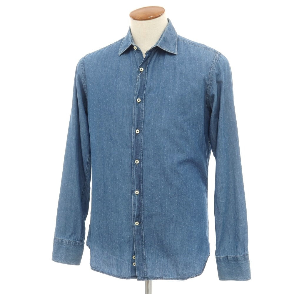 【中古】ラルディーニ LARDINI コットン セミワイドカラー カジュアルシャツ ブルーxホワイト【サイズ39】【BLU】【S/S/A/W】【状態ランクD】【メンズ】