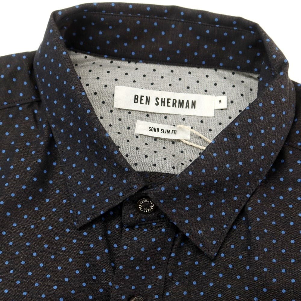 【中古】【未使用】ベンシャーマン Ben Sherman コットン ドット柄 カジュアルシャツ ブラック系xブルー【サイズM】【BLK】【S/S/A/W】【状態ランクS】【メンズ】