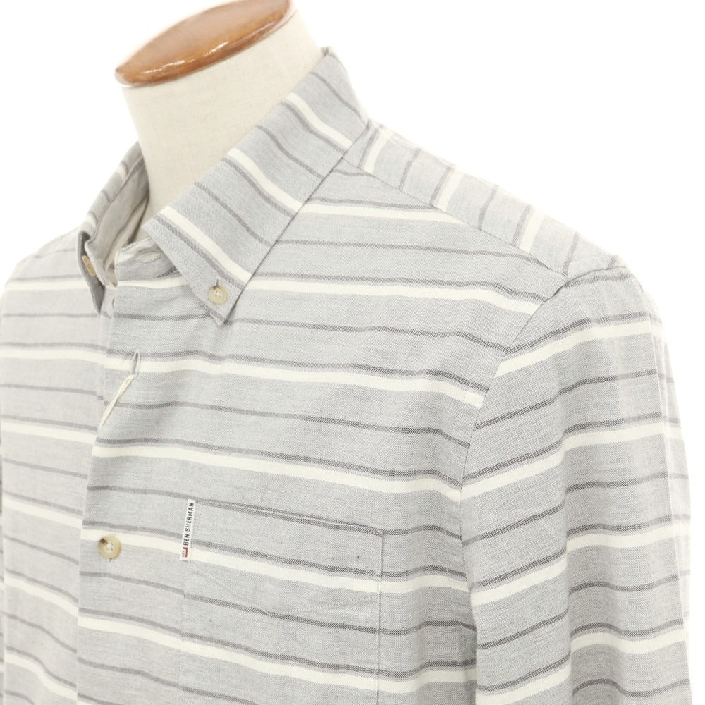 【中古】【未使用】ベンシャーマン Ben Sherman コットン ボーダー ボタンダウン カジュアルシャツ ライトグレーxホワイト【サイズM】【GRY】【S/S/A/W】【状態ランクS】【メンズ】