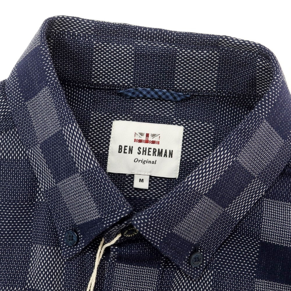 【中古】【未使用】ベンシャーマン Ben Sherman コットン チェック ボタンダウン カジュアルシャツ ネイビーxホワイト【サイズM】【NVY】【S/S/A/W】【状態ランクS】【メンズ】