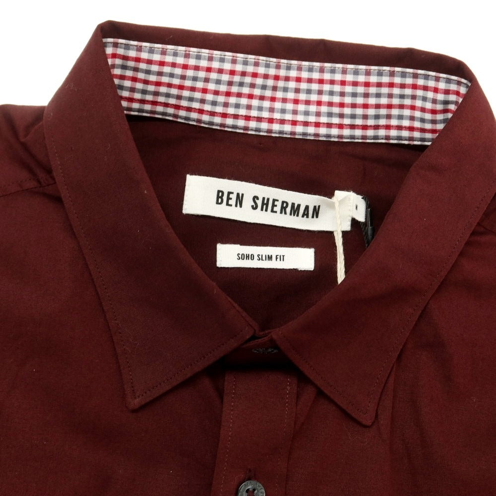 【中古】【未使用】ベンシャーマン Ben Sherman ストレッチ コットン カジュアルシャツ マルーン【サイズM】【RED】【S/S/A/W】【状態ランクS】【メンズ】