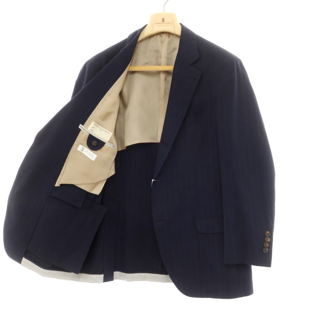 【中古】ブルネロクチネリ Brunello Cucinelli コットン ヘリンボーン 3つボタンスーツ ネイビー【 54 】【 状態ランクC 】【 メンズ 】