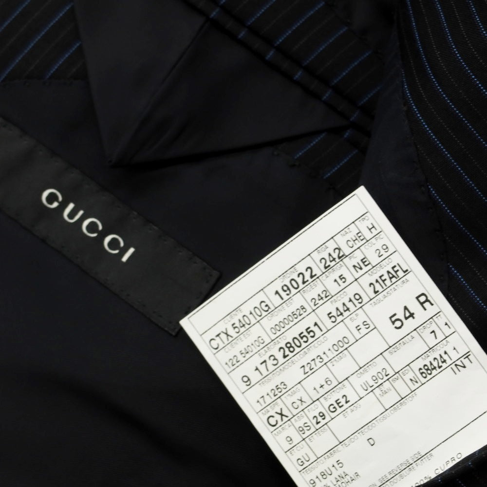 【中古】グッチ GUCCI ウールモヘヤ ストライプ 2つボタンスーツ ブラックxブルー【 54 】【 状態ランクC 】【 メンズ 】