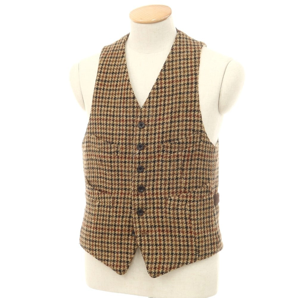 【中古】ビームスプラス BEAMS PLUS Harris Tweed ウール チェック ベスト カジュアル系ジレ ベージュxブラウン【サイズS】【BEI】【A/W】【状態ランクB】【メンズ】