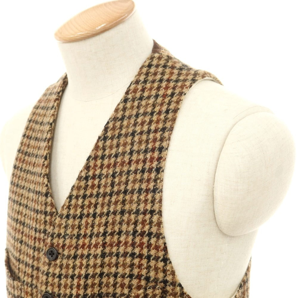 【中古】ビームスプラス BEAMS PLUS Harris Tweed ウール チェック ベスト カジュアル系ジレ ベージュxブラウン【サイズS】【BEI】【A/W】【状態ランクB】【メンズ】