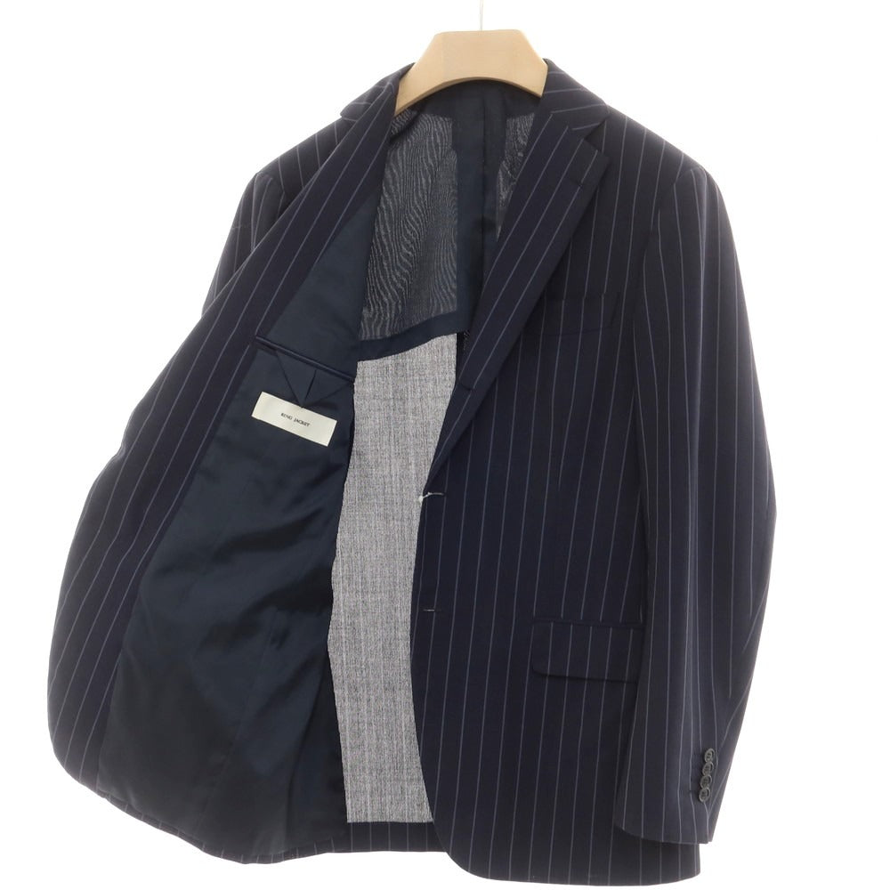 【中古】リングヂャケット RING JACKET ウールポリエステル ストライプ 3つボタンスーツ ネイビーxグレー【 48 】【 状態ランクC 】【 メンズ 】