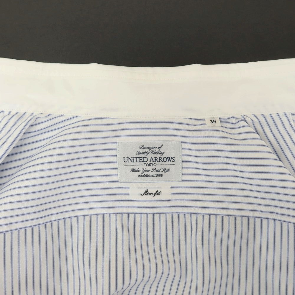 【中古】ユナイテッドアローズ UNITED ARROWS コットン ストライプ ボタンダウン ドレスシャツ ホワイトxブルー【 39 】【 状態ランクC 】【 メンズ 】