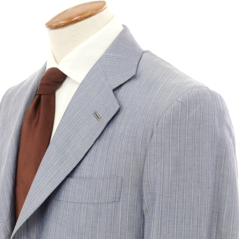 【中古】チロパオーネ キートン Ciro Paone Kiton カシミヤコットンシルク ストライプ 3つボタンスーツ ブルー系【 48 】【 状態ランクD 】【 メンズ 】