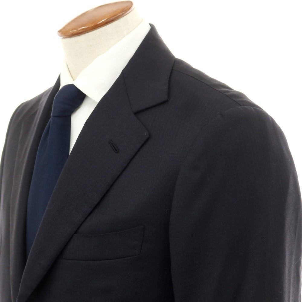 【中古】アンティカ サルトリア ディ アテッラ ナポリ Antica Sartoria Di Atella Napoli ウール ヘリンボーン 3つボタンスーツ ダークネイビー【サイズ46】【 状態ランクC 】【 メンズ 】 [EPD]