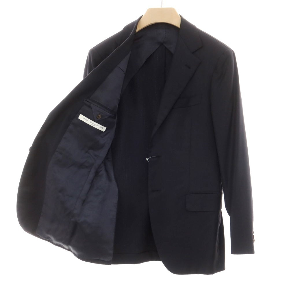 【中古】アンティカ サルトリア ディ アテッラ ナポリ Antica Sartoria Di Atella Napoli ウール ヘリンボーン 3つボタンスーツ ダークネイビー【サイズ46】【 状態ランクC 】【 メンズ 】 [EPD]