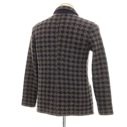 【中古】ラルディーニ LARDINI ウールポリエステル ハウンドトゥース 2B ニットジャケット アッシュブラウンxネイビー【サイズS】【BRW】【A/W】【状態ランクB】【メンズ】