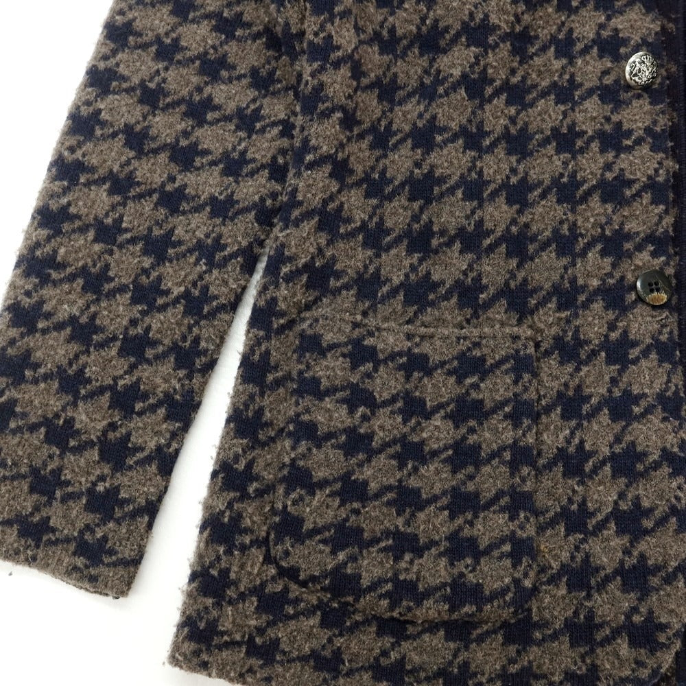 【中古】ラルディーニ LARDINI ウールポリエステル ハウンドトゥース 2B ニットジャケット アッシュブラウンxネイビー【サイズS】【BRW】【A/W】【状態ランクB】【メンズ】