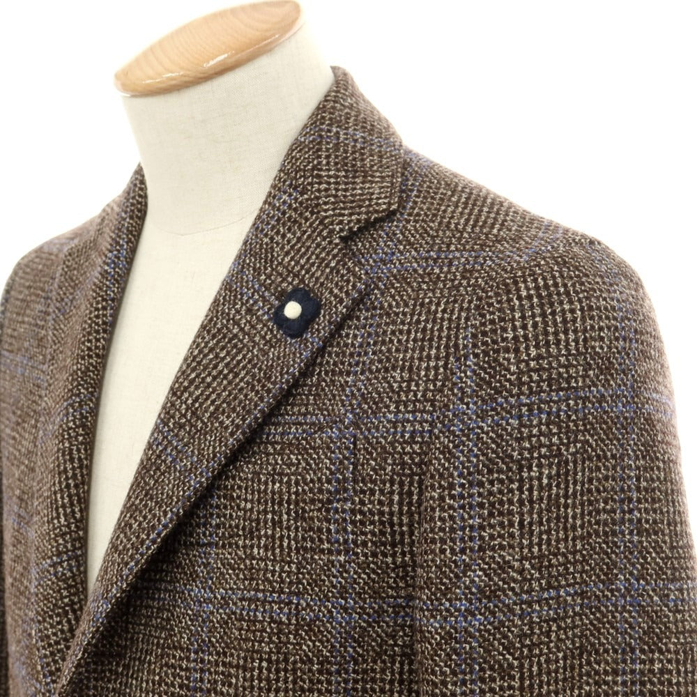 【中古】ラルディーニ LARDINI ウール チェック 3つボタン テーラードジャケット ダークブラウンxブルー【サイズ44】【BRW】【A/W】【状態ランクC】【メンズ】