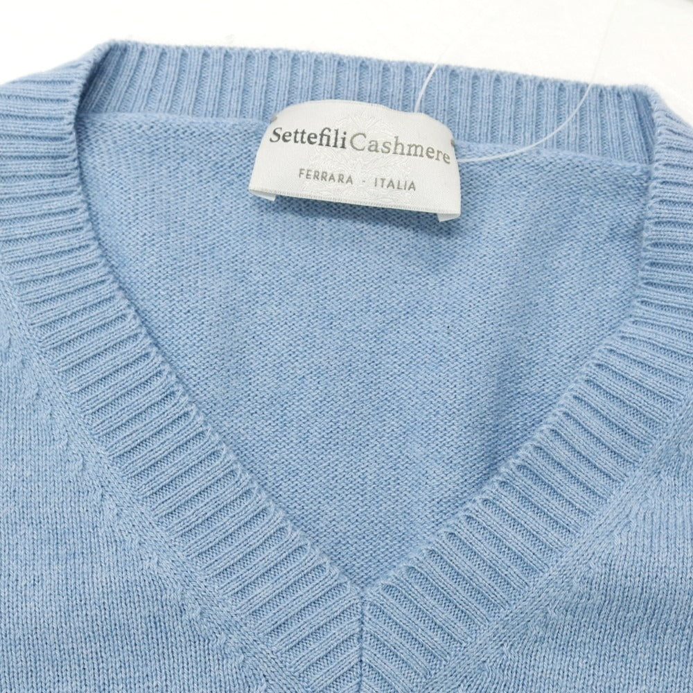 【中古】セッテフィーリ カシミア Settefili Cashmere コットンカシミヤシルク Vネックニット ライトブルー【 44 】【 状態ランクB 】【 メンズ 】