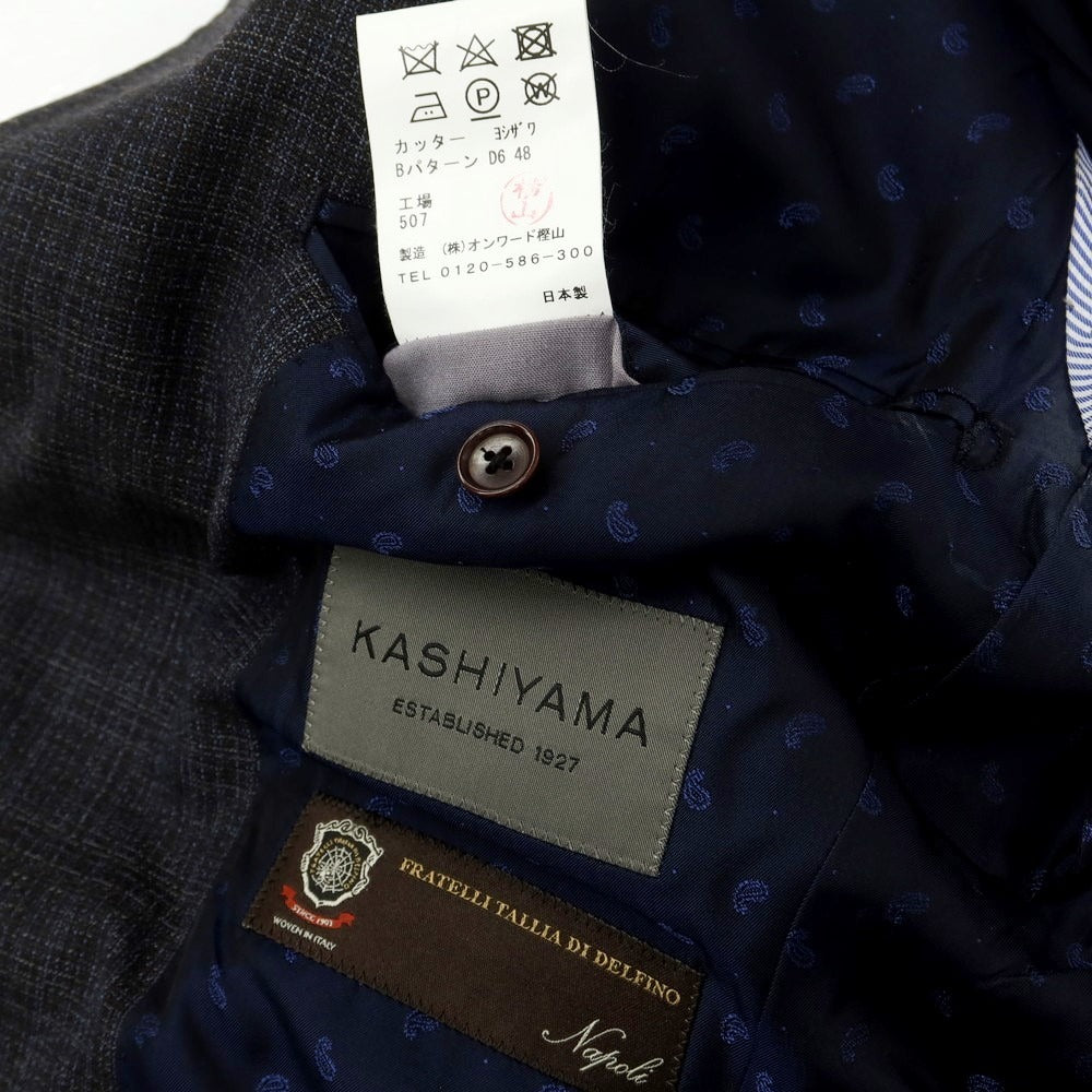【中古】カシヤマ ザ スマートテーラー KASHIYAMA the Smart Tailor ウール 3B テーラードジャケット ダークネイビーxブラウン【サイズ48】【 状態ランクD 】【 メンズ 】 [EPD]