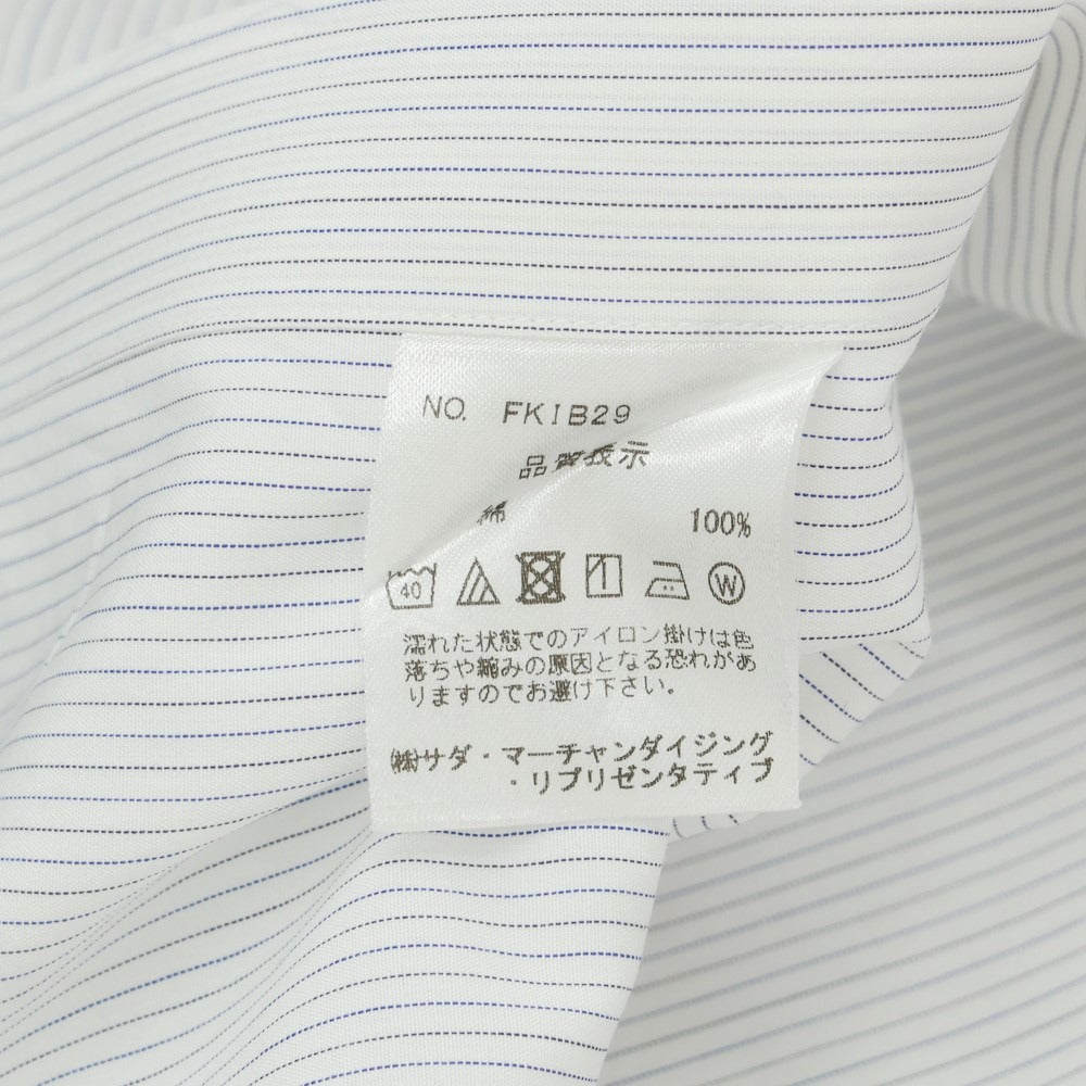 【中古】メイカーズシャツ カマクラ Makers Shirt 鎌倉 コットン ストライプ ワイドカラー ドレスシャツ ホワイトxブルー【 40 】【 状態ランクC 】【 メンズ 】