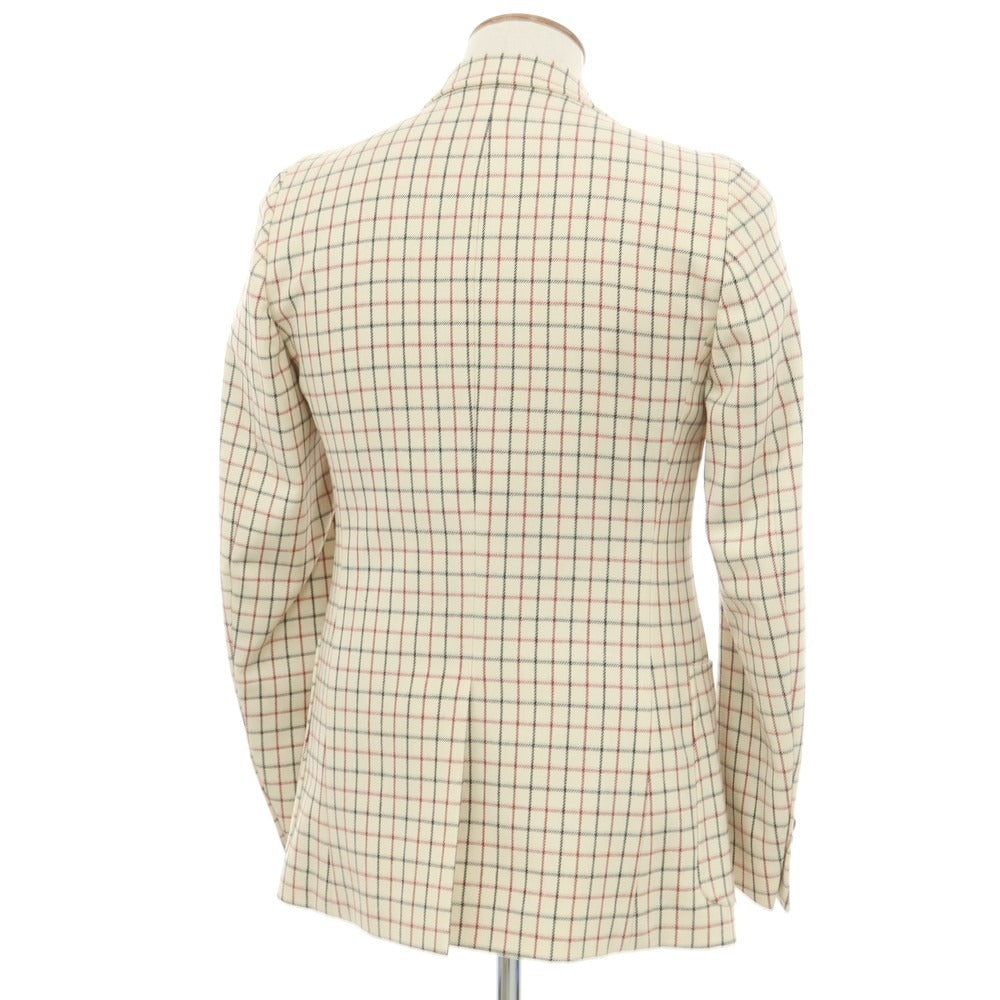 【中古】ドリスヴァンノッテン DRIES VAN NOTEN ウール チェック テーラードジャケット アイボリーxレッド【サイズ48】【BEI】【A/W】【状態ランクB】【メンズ】