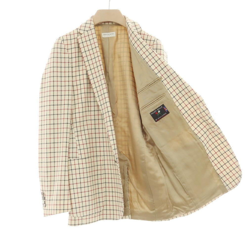 【中古】ドリスヴァンノッテン DRIES VAN NOTEN ウール チェック テーラードジャケット アイボリーxレッド【サイズ48】【BEI】【A/W】【状態ランクB】【メンズ】