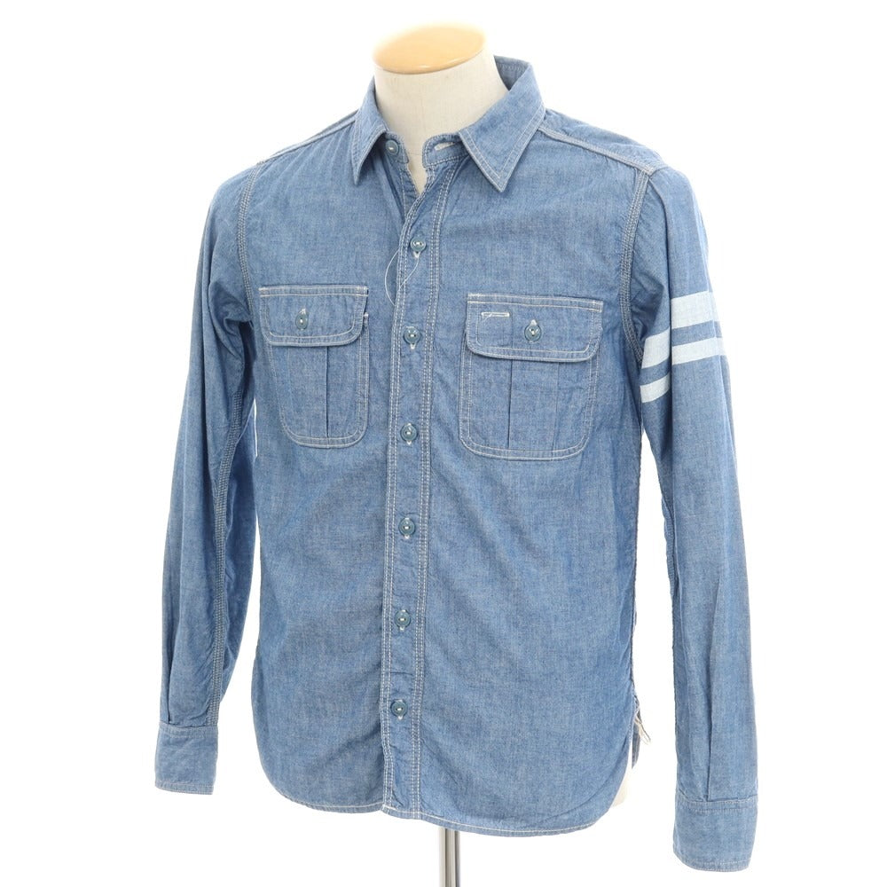 【中古】モモタロウ ジーンズ MOMOTARO JEANS コットン シャンブレー カジュアルシャツ
 ブルー【 36 】【 状態ランクB 】【 メンズ 】